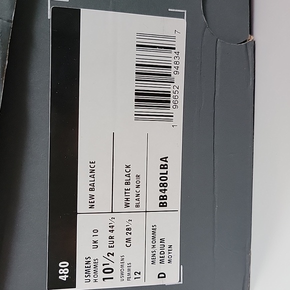 Men's New Balance 480 White/Black , Size 10.5, NWT - Picture 12 of 12